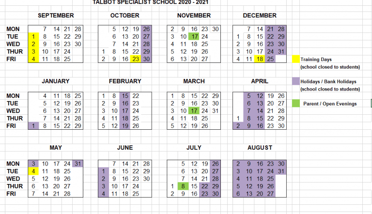 Key Dates - Talbot Specialist School : Talbot Specialist School